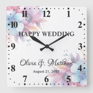 Aquarell-Blumen Florales Design Quadratische Wanduhr