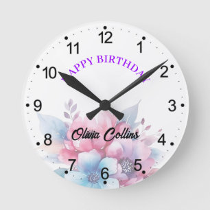 Aquarell-Blumen Florales Design Runde Wanduhr