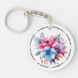 Aquarell-Blumen Florales Design Schlüsselanhänger