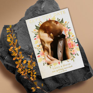Aquarell-Blumen-Foto-Tor-Hochzeit-Sparen Sie das D Folieneinladung