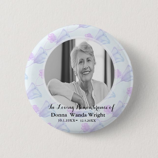 Aquarell-Blumen-Foto-Trauerfeier  Button (Vorderseite)
