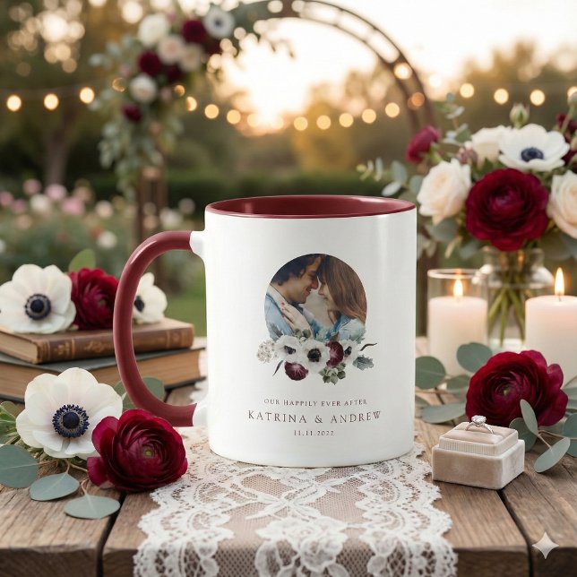 Aquarell-Blumen-Fotomug Tasse (This beautiful personalized photo mug would make a wonderful wedding gift! )