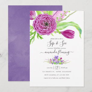 Aquarell-Blumen-Frühling-Sip-and-See Einladung