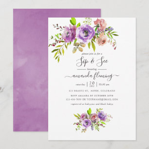Aquarell-Blumen-Frühling-Sip-and-See-Einladung Einladung