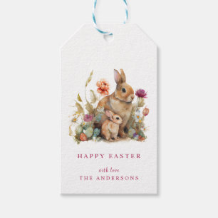 Aquarell-Blumen-Frühlings-Osterhasen-Kaninchen Geschenkanhänger
