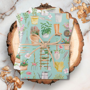 Aquarell-Blumen-Gartengeräte-Gartenmuster Geschenkpapier Set