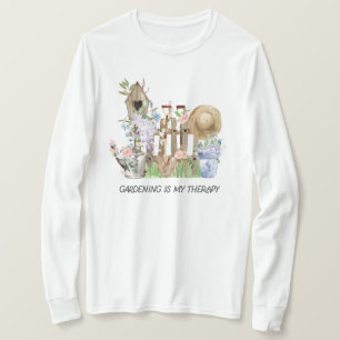 Aquarell-Blumen-Gartengeräte und lustiges Zitat T-Shirt