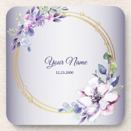 Aquarell Blumen Geometrisch Gold Purpur Hochzeit Getränkeuntersetzer