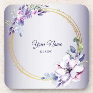Aquarell Blumen Geometrisch Gold Purpur Hochzeit Getränkeuntersetzer
