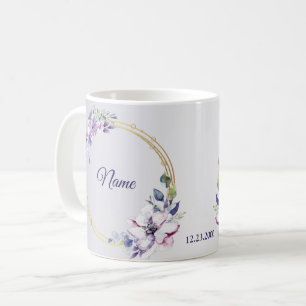 Aquarell Blumen Geometrisch Golden Lila Hochzeit Kaffeetasse