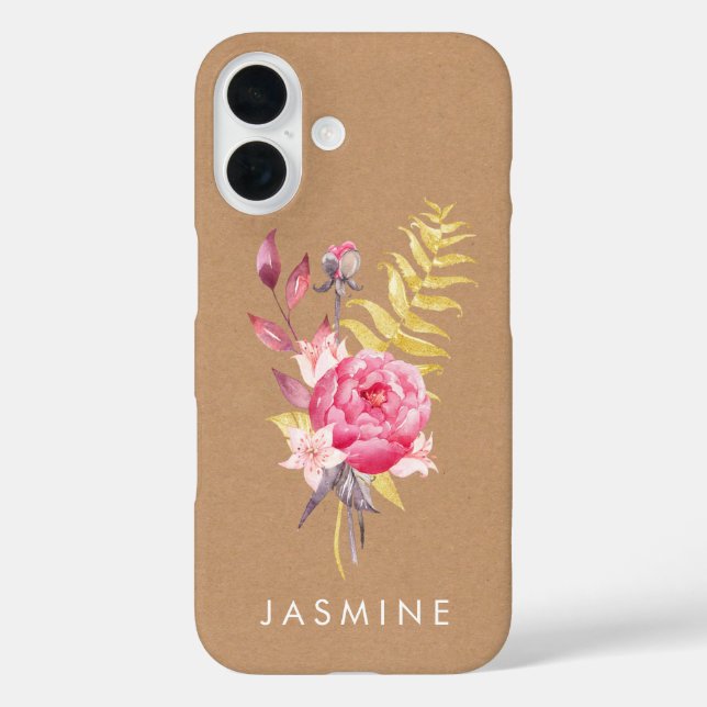 Aquarell-Blumen Gold Personalisierte Iphone-Hülle iPhone 16 Hülle (Rückseite)