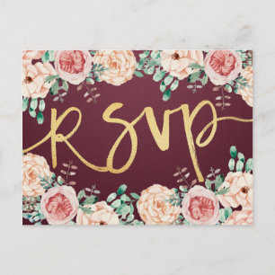 Aquarell-Blumen & Gold-Schrift Hochzeit RSVP Antwo Einladungspostkarte