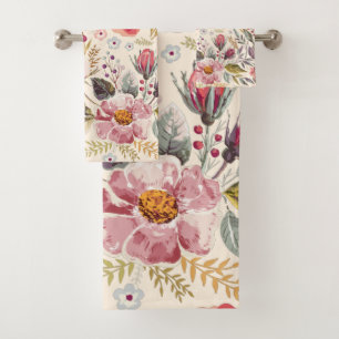 Aquarell-Blumen-Grün-Pflanzen-Muster Badhandtuch Set