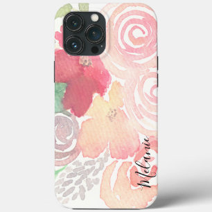 Aquarell Blumen Grün Pink Schrift Name Case-Mate iPhone Hülle
