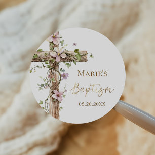Aquarell-Blumen Heiliges Kreuz Taufe Runder Aufkleber