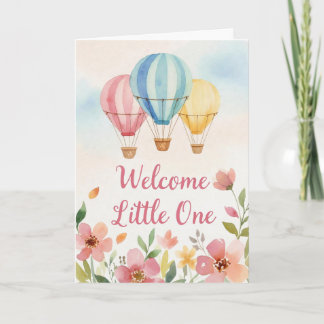 Aquarell-Blumen-Heißluftballon-Baby-Shower-Karte Karte