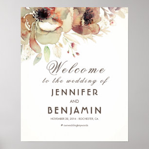 Aquarell-Blumen Herbst-Hochzeit-Willkommensschild Poster