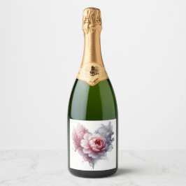 Aquarell-Blumen-Herz-Champagner-Flaschenetikett