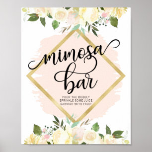 Aquarell-Blumen-Himmelrosé-Gold-MIMOSA-BAR-Schild Poster