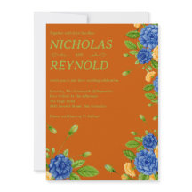 Aquarell-Blumen-Hochzeit in Blau und verbranntem O