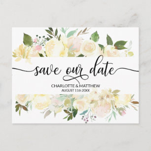 Aquarell-Blumen-Hochzeit in Rosa-Elfenbein SAVE OU Ankündigungspostkarte