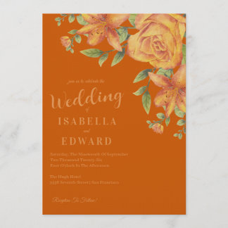 Aquarell-Blumen-Hochzeit in verbranntem Orange Einladung