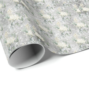 Aquarell-Blumen-Hochzeit mit weißem Glitter-Look   Geschenkpapier