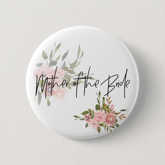 Aquarell-Blumen-Hochzeit-Mutter der Braut Button (Vorderseite)