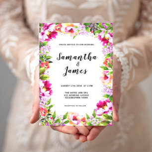 Aquarell-Blumen-Hochzeits-Einladung mit rosa Grünz Einladung