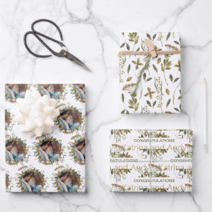 Aquarell-Blumen-Hochzeits-Geschenkpapierbögen Geschenkpapier Set