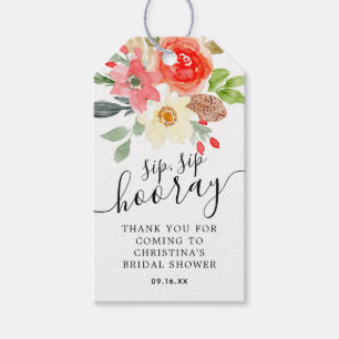 Aquarell-Blumen Hochzeitsdusche Sip Sip Hurra Geschenkanhänger
