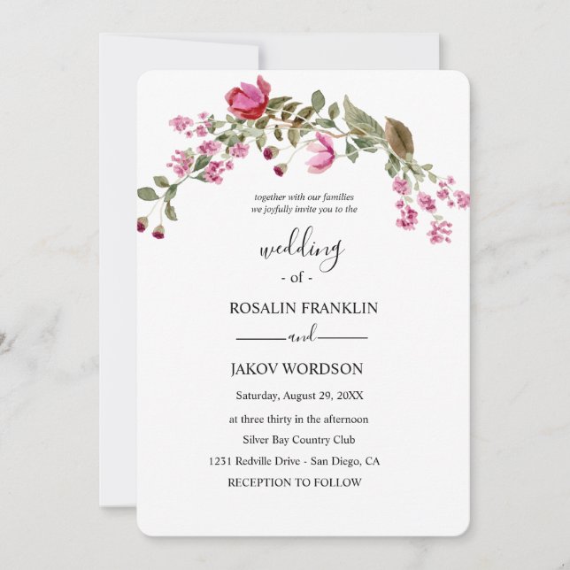Aquarell-Blumen-Hochzeitseinladung Einladung (Vorderseite)