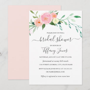 Aquarell-Blumen Hochzeitseinladung Pink Pfirsich M Einladung