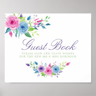 Aquarell-Blumen-Hochzeitsgästebuch-Schild Poster