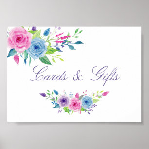 Aquarell-Blumen-Hochzeitskarten und Geschenke Schi Poster