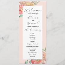 Aquarell-Blumen-Hochzeitsmenü-Zeremoniendetails
