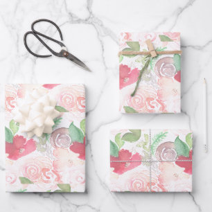Aquarell-Blumen-Hochzeitsstrauß Handgemalt  Geschenkpapier Set
