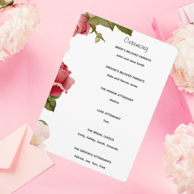 Aquarell-Blumen-Hochzeitszeremonie-Programm | Rosa Programm (Von Creator hochgeladen)