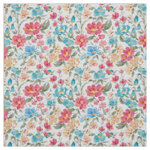 Aquarell-Blumen in Rosa und Blau, Blumengarten Stoff
