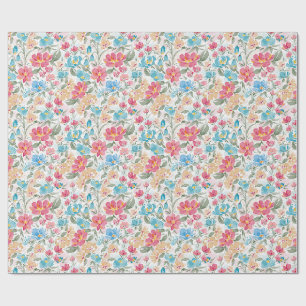 Aquarell-Blumen in Rosa und Blau Geschenkpapier