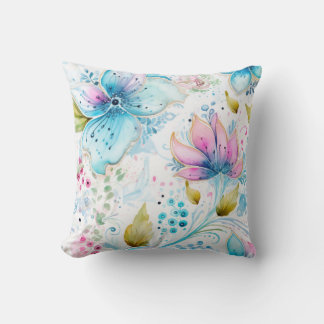Aquarell-Blumen in Rosa und Blau Kissen