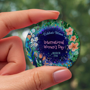 Aquarell Blumen Internationaler Frauentag Anstecke Button