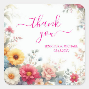 Aquarell-Blumen Kalligrafie Schrift Danke Quadratischer Aufkleber