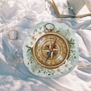 Aquarell-Blumen-Kompass Kinderzimmer Rundes Kissen