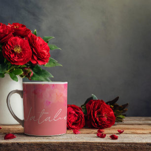 Aquarell-Blumen-Korallen-Name Kaffeetasse