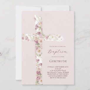 Aquarell-Blumen-Kreuz-Tauf-Einladung Einladung