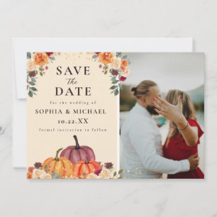 Aquarell-Blumen-Kürbisse Foto Herbst-Hochzeit Save The Date