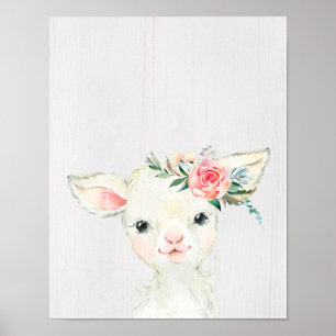Aquarell Blumen Lamm Baby Poster