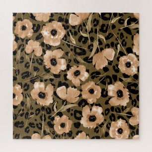 Aquarell-Blumen-Leopard: Endloses Muster