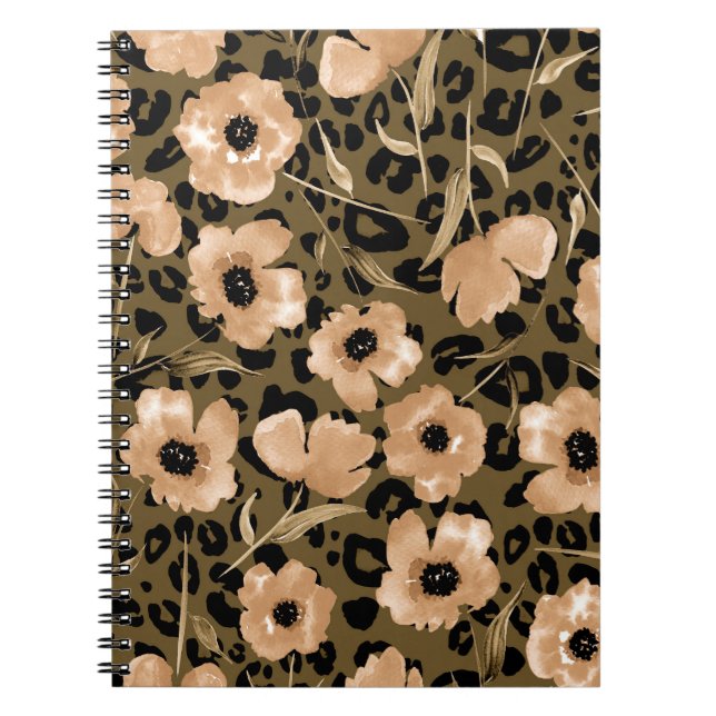 Aquarell-Blumen-Leopard: Endloses Muster Notizblock (Vorderseite)